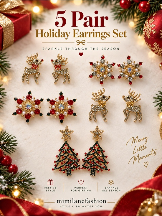 Mimilanefashion Jewelry - mimilaneholiday Gold, Red & Green Christmas Ornament Earring Set - 5 Pairs